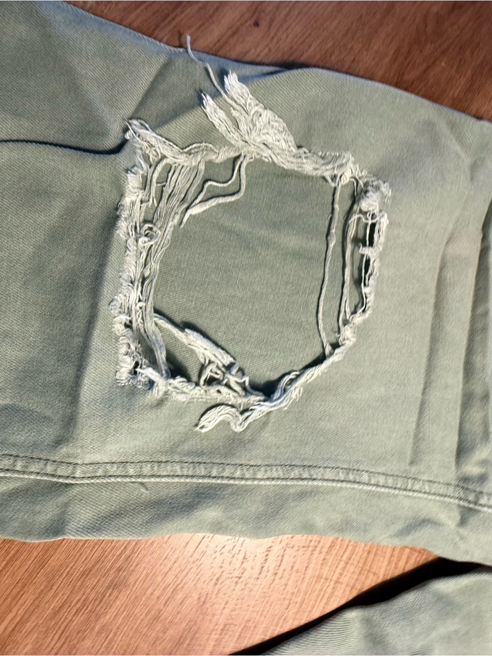 Women's Light Sage Distressed Flare Jeans - Picture 5 of 8